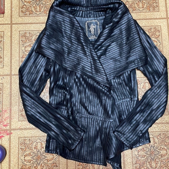 MY TRIBE Open Drape Waterfall Leather Jacket Streetwear Edgy Modern Chic Sz M - Picture 2 of 7